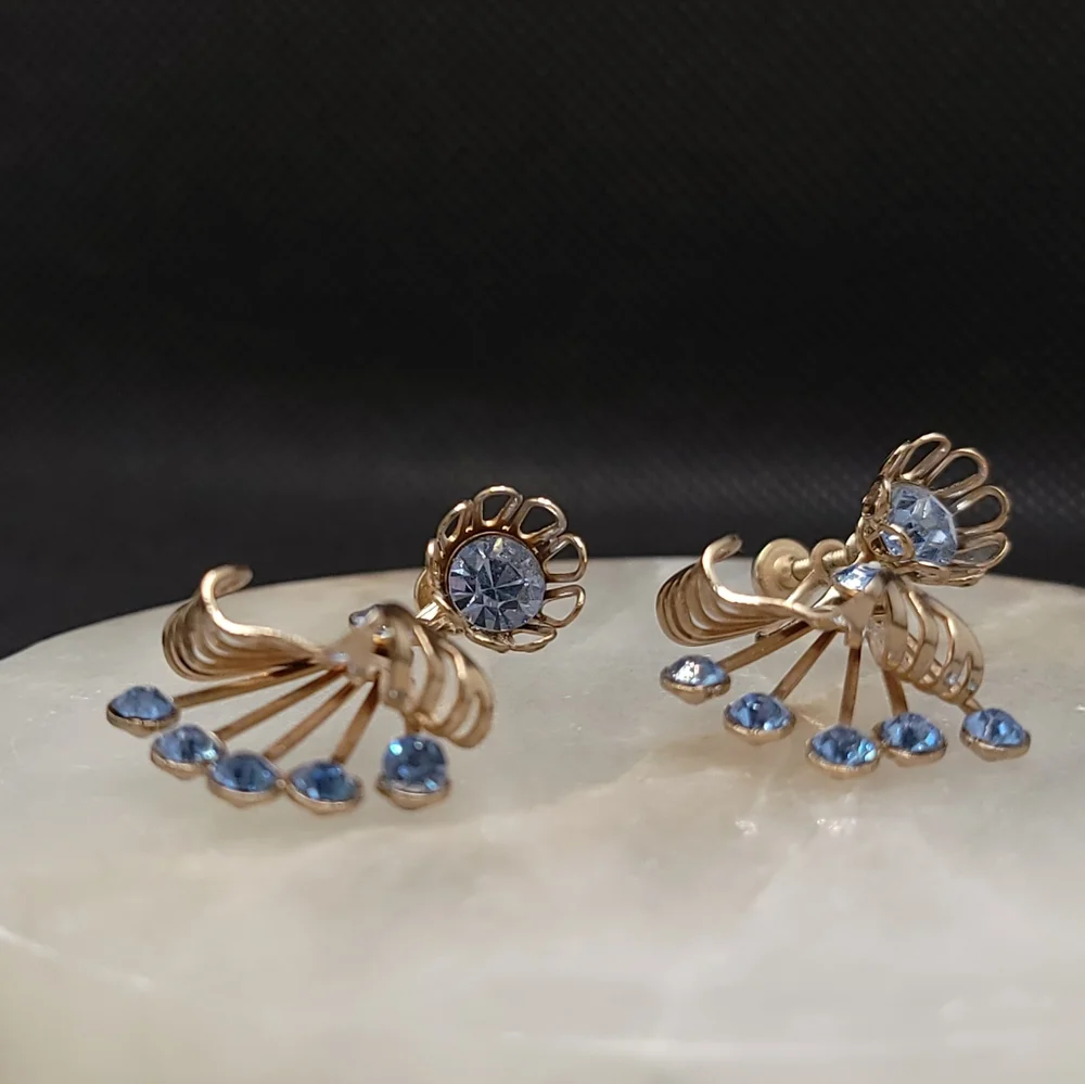 Vintage 1950's Floral Rhinestone Screwback Earrings